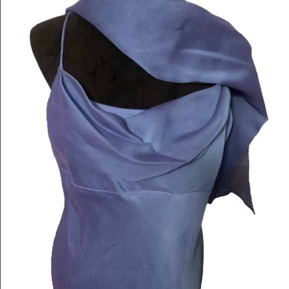 NIGHT WAY COLLECTIONS Blue Formal Wedding Bridesmaid Gown w Shawl Sz 14 - Picture 4 of 8